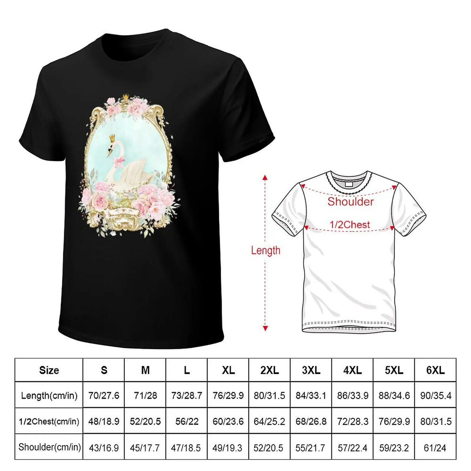 The Shabby White Swan, romantic with pink flowers T-Shirt Light Athletic Short Sleeve Tee Shirt