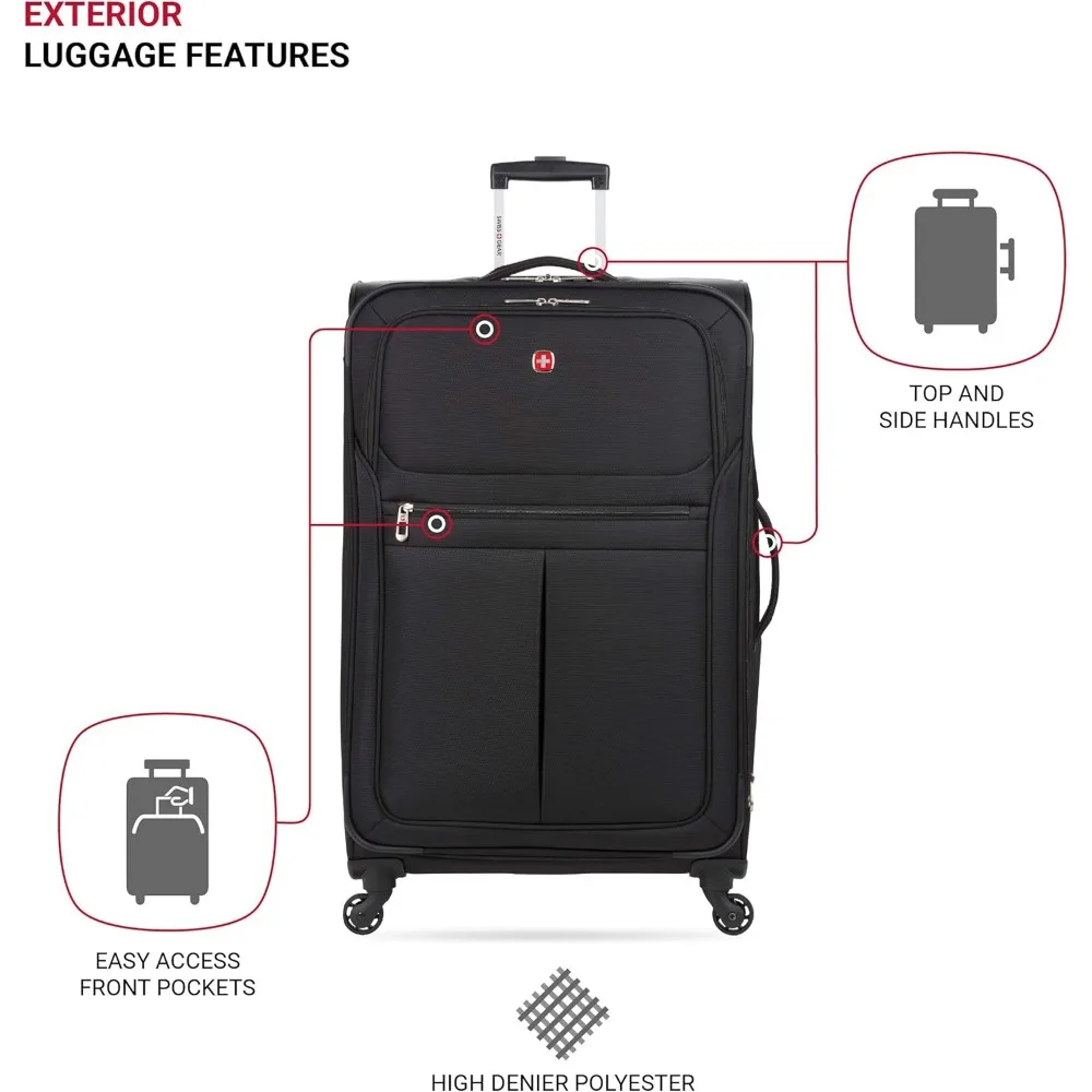 Bagagem Softside com rodas giratórias, preta, grande verificado de 27 polegadas