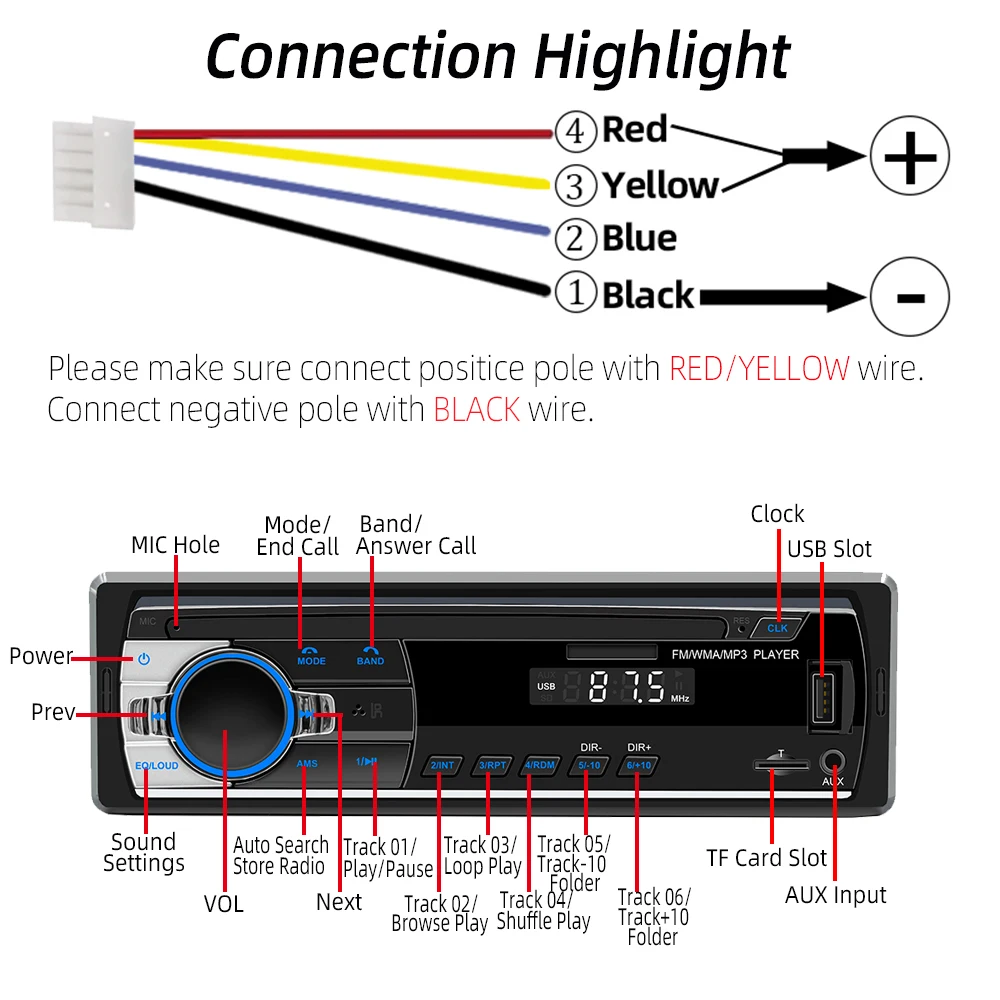 BQCC 1 Din Car Radio MP3 Player Digital Bluetooth Car Stereo Player FM Radio Stereo Audio Music USB/SD with In Dash AUX Input