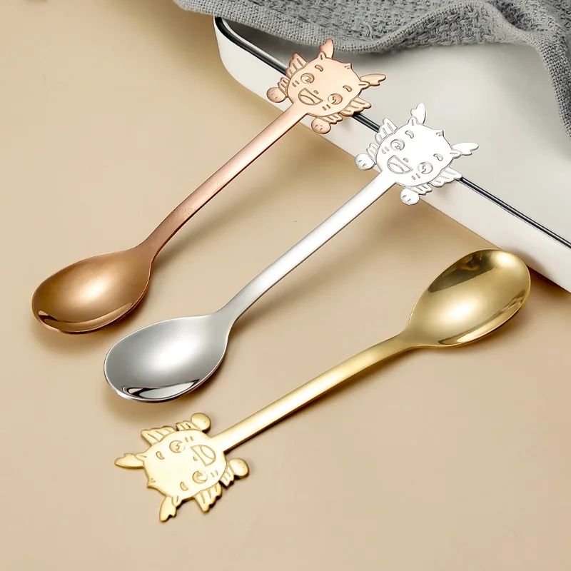 Cartoon Dragon Stainless Steel Spoon Creative Coffee Mixing Spoon Dessert Spoon Tea Accessories Tableware