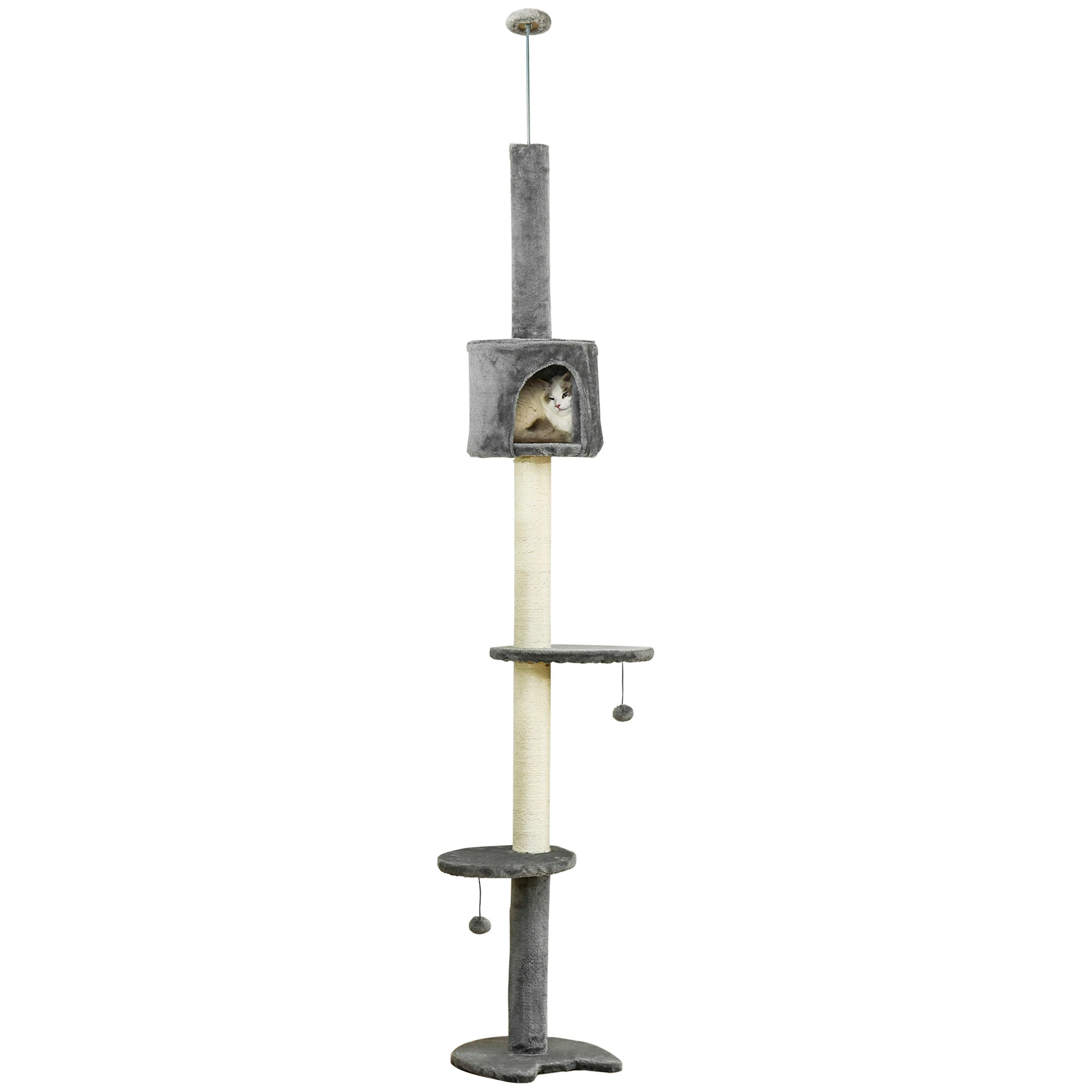 Pawhut Kattenkrabpaal Hoogte 217 cm Hangende Balhol
