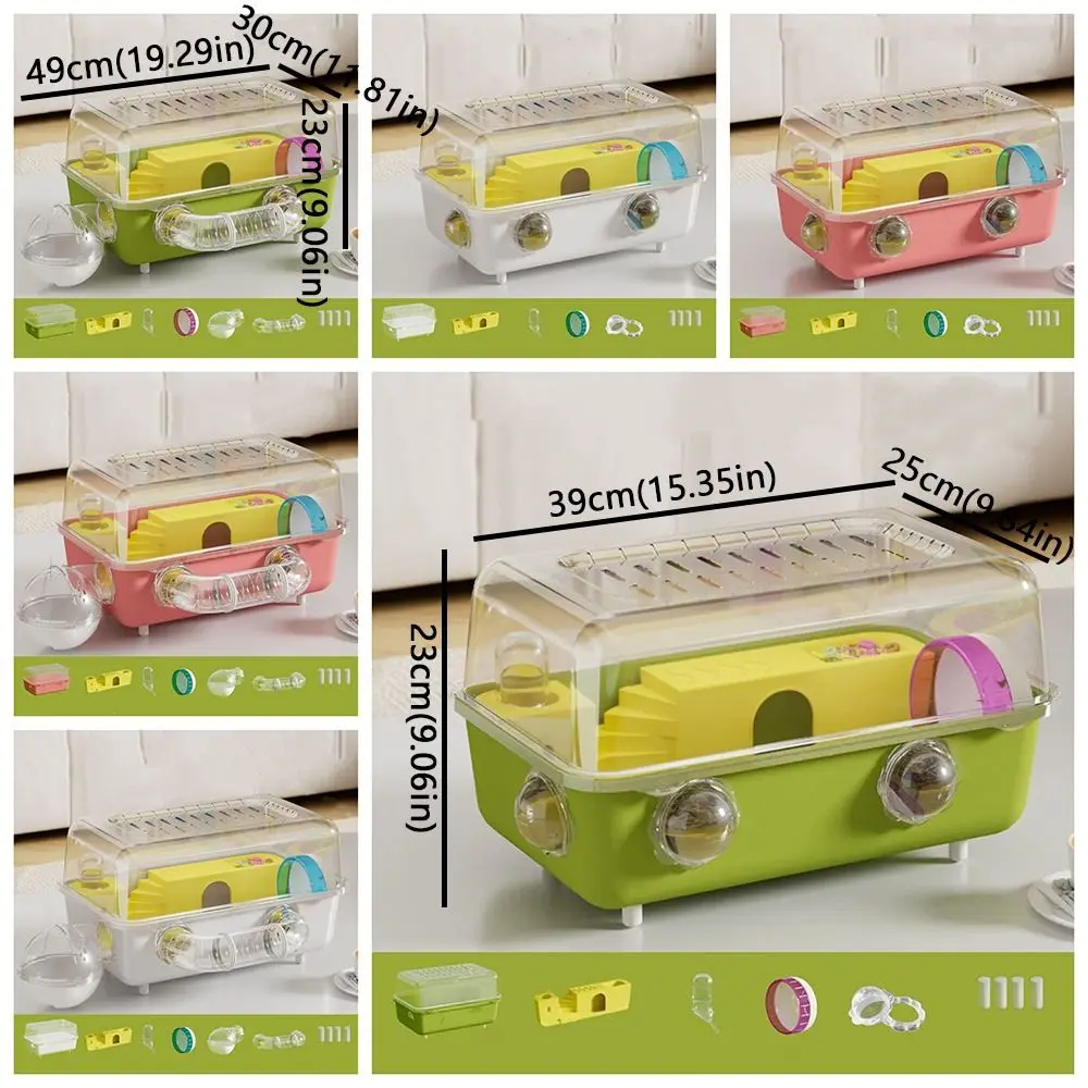 رؤية بانورامية قفص الهامستر عجلة الجري زجاجة ماء قفص مراقبة الحيوان التهوية البلاستيكية الهامستر فيلا فاخرة #6