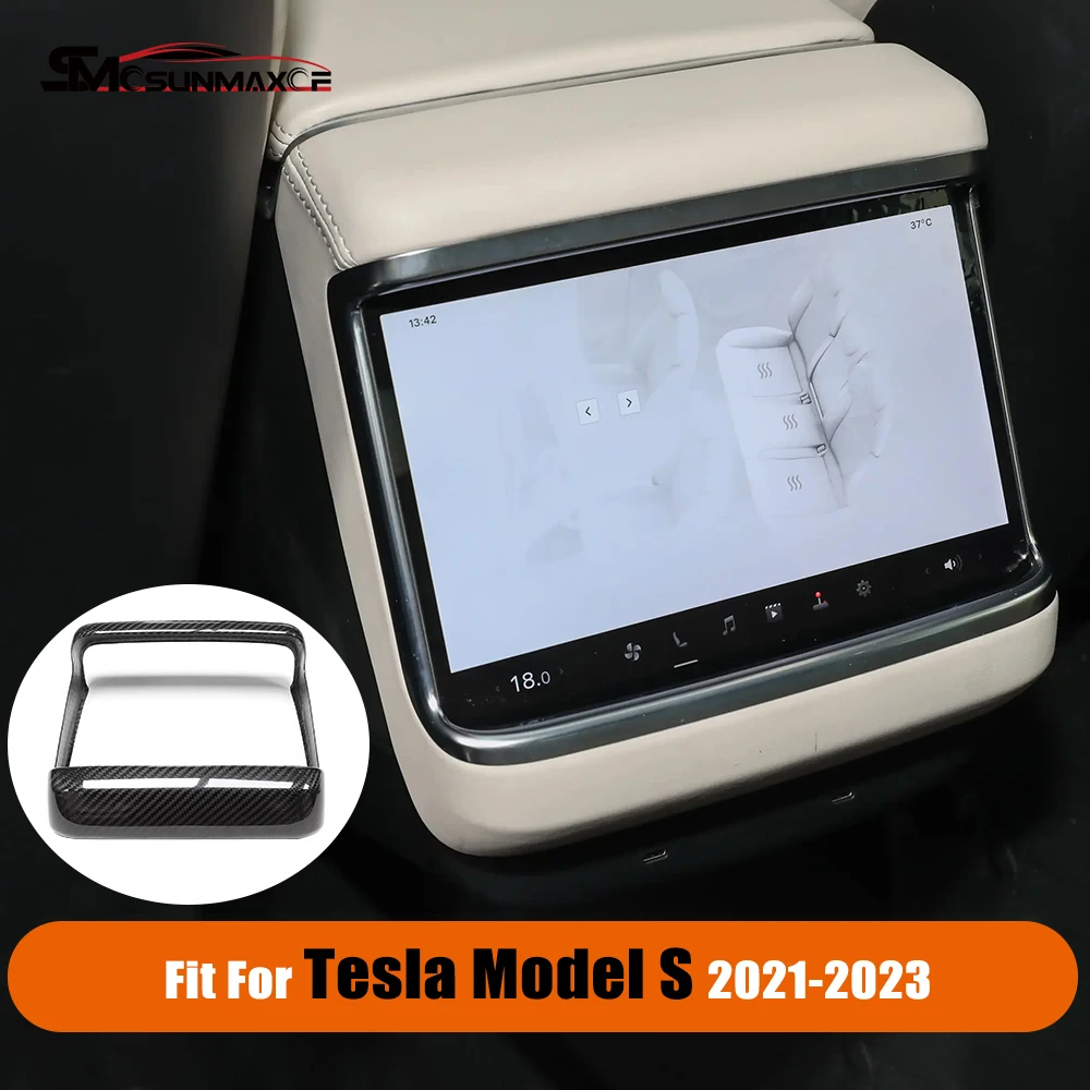 

For Tesla Model S 2021 2022 2023 Car Interior Carbon Fiber Rear Screen Frame Cover Accessories