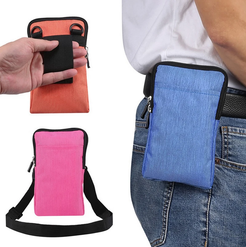 Fashion bags For All Below 6.3-7.2 inch Mobile Phones Pouch Outdoor 2 Pockets 1 Zippers Wallet Case Belt Clip Bag For Smartphone