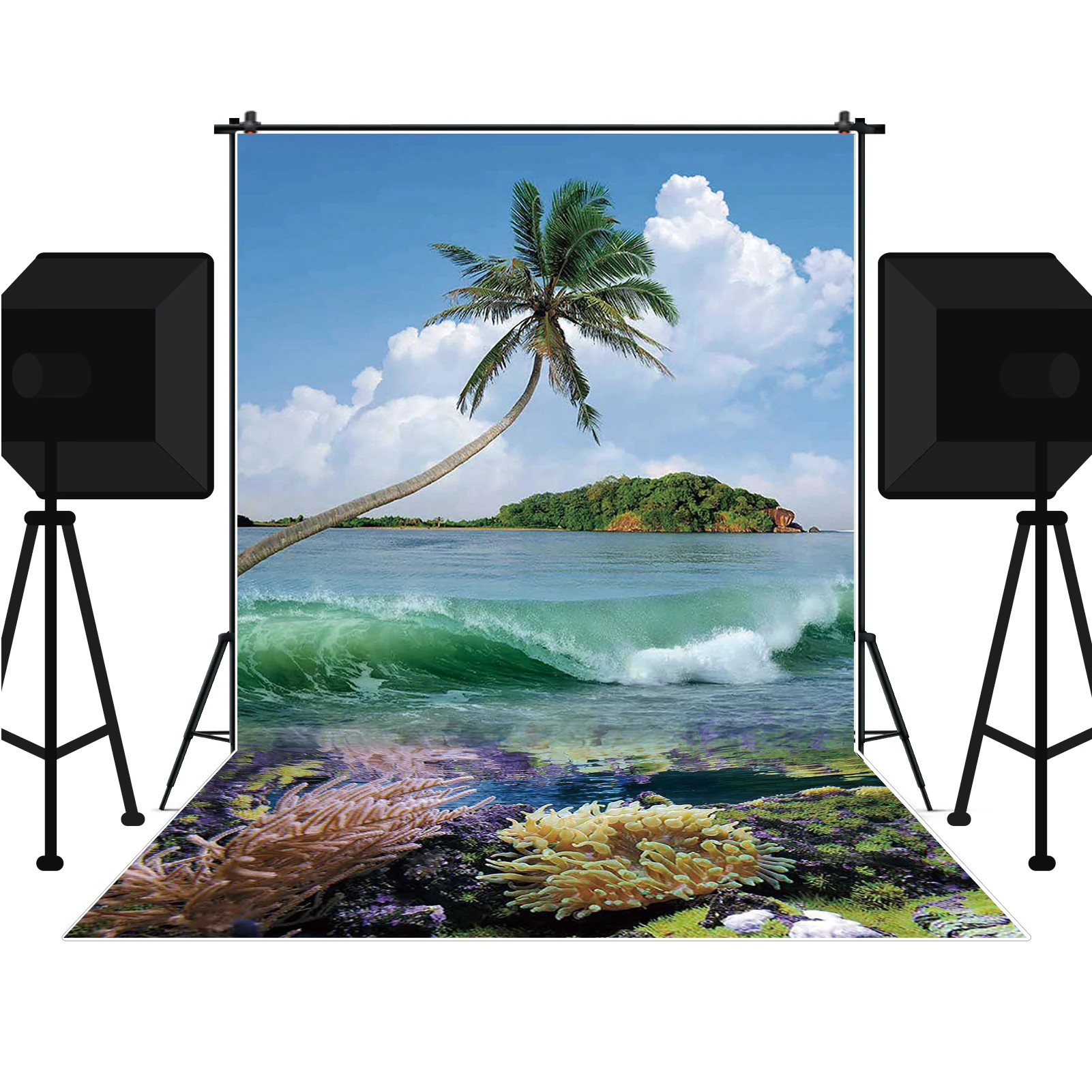 MOON.QG тропический приморский пляж фон Гавайский день рождения фото фон вечерние у бассейна океан Луау помолвка свадебный фон