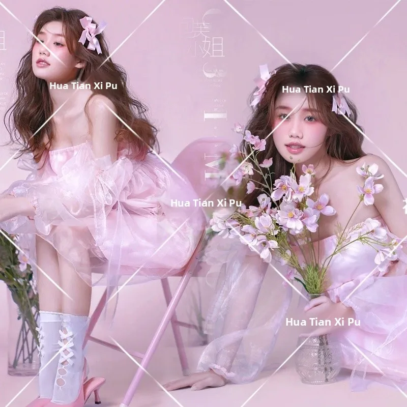 

Новое платье с узлом из фатина на одно плечо для фотосессий в студии, художественный индивидуальный костюм для фотосъемки, женская мода 2026