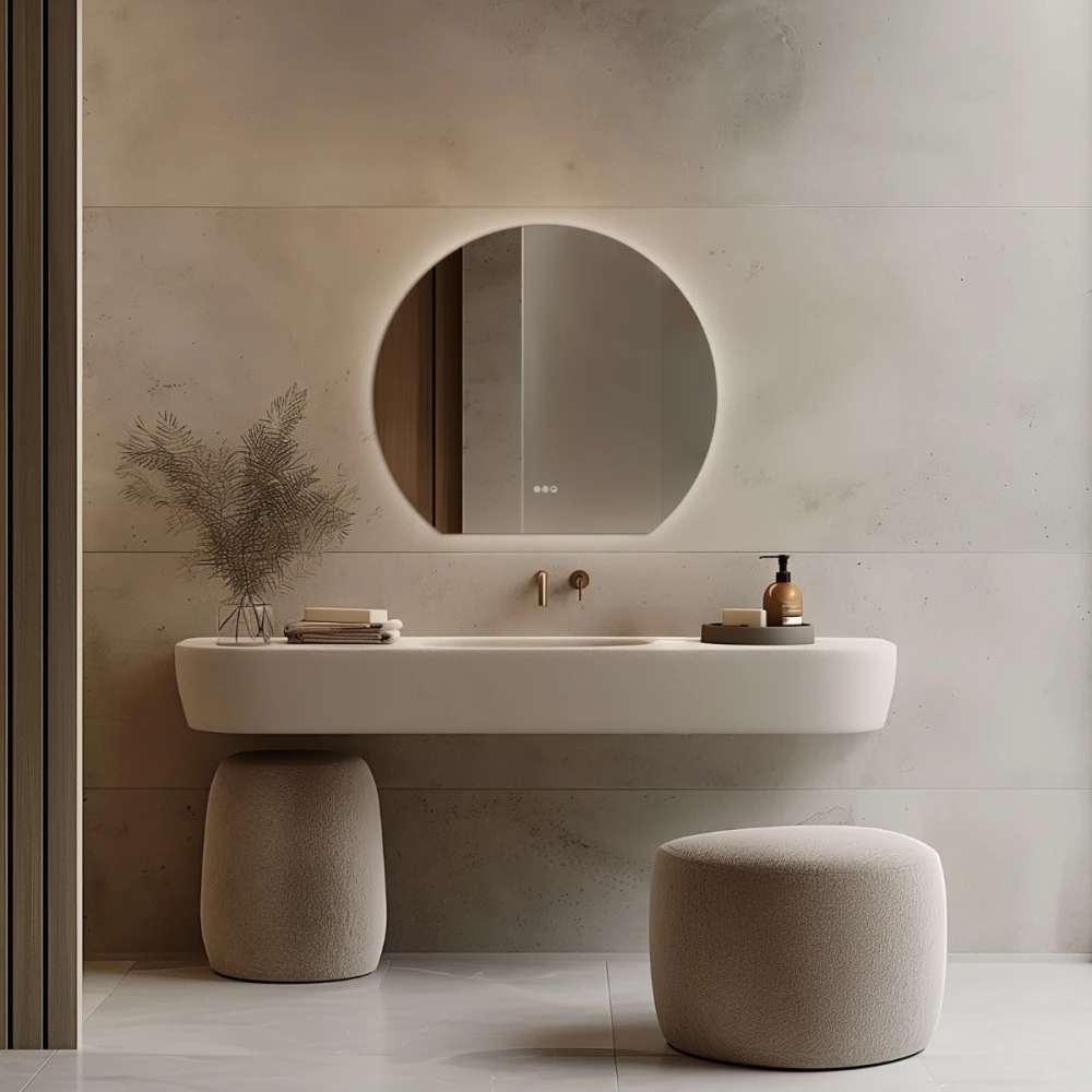 Espelho de banheiro com luz LED assimétrica