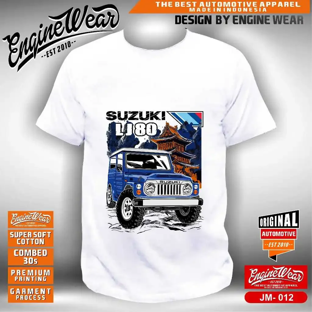 Artículo de moda para hombre con estampado de la motocicleta todoterreno Suzuki LJ80, hecho de 100% algodón, adecuado para el verano con mangas cortas holgadas.