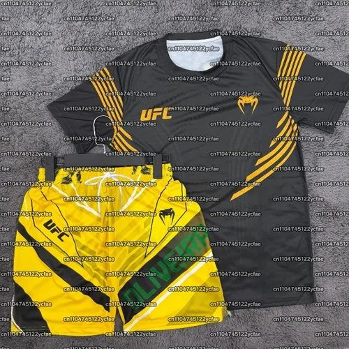 Imagen 2 del producto UFC Charles Oliveira 2025 edición amarilla camiseta de lucha de boxeo pantalones cortos hombres Jersey transpirable lucha correr conjunto absorbente de sudor