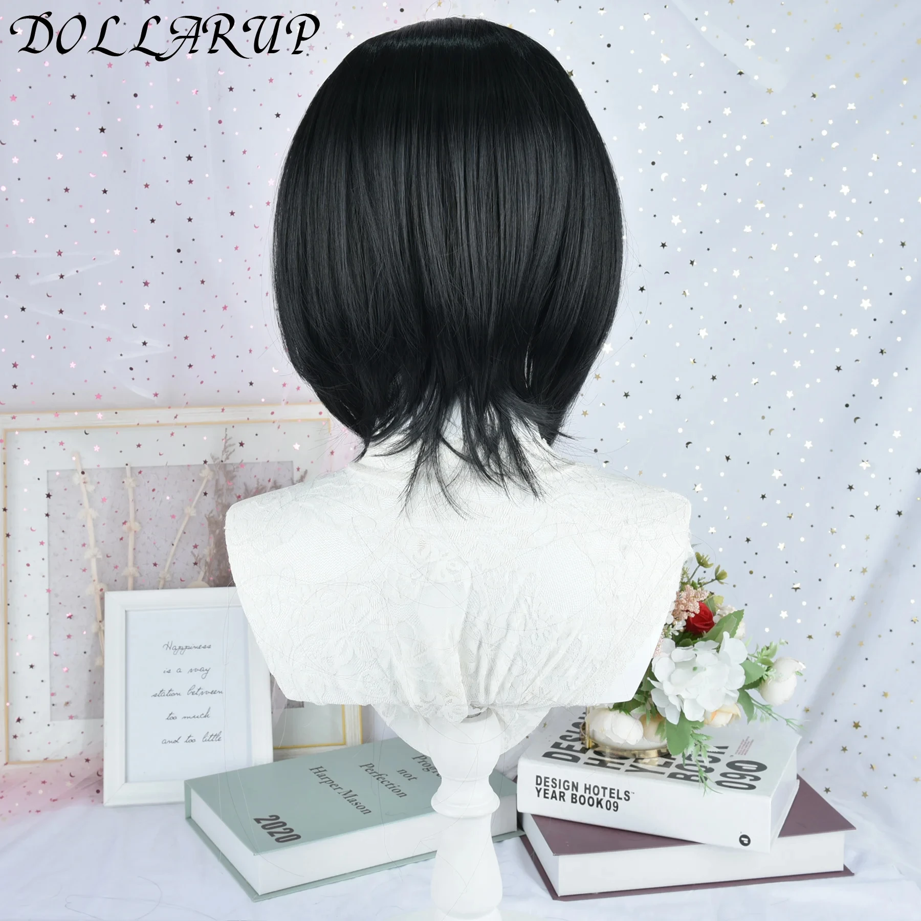 JKL بوب شعر مستعار اصطناعي أسود مع الانفجارات للنساء الأفرو قصير داكن مستقيم الباروكات تأثيري هالوين الشعر الطبيعي لوليتا مقاومة للحرارة #5