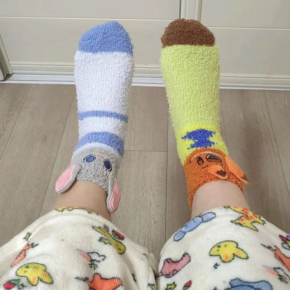 Zootopia Socks Judy Nick Winter Coral Fleece Socks Boy Girl Cartoon HomeSock Cute Warm Sock Sleep Midtube Fleece Socks Xmas Gift