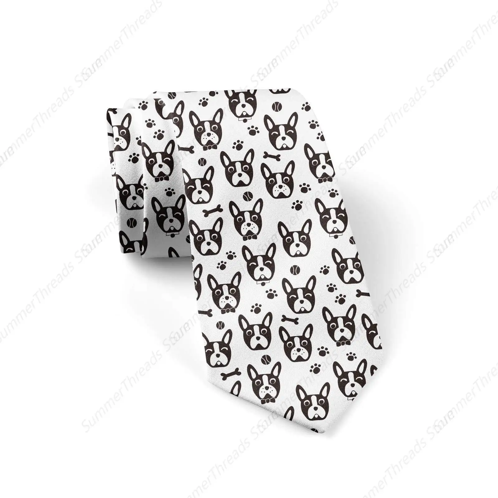 Men's Neckties Cute Dog Face Cartoon Boston Terrier French Bulldog Tie Fashion print tie,Novelty Neck Ties for Every Outfit…