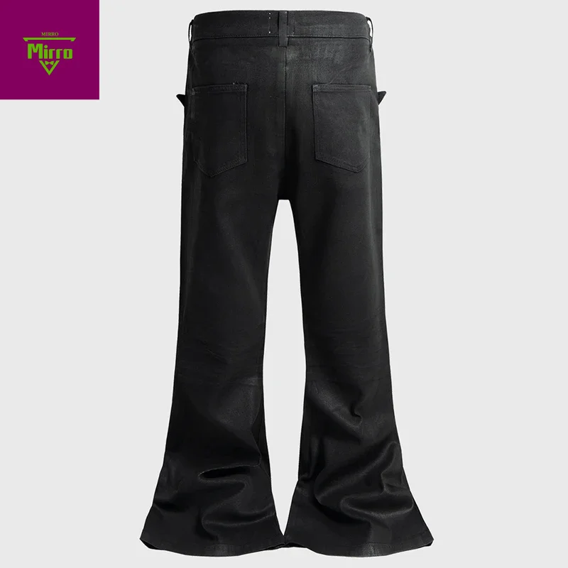Wax Printed jeans Men Black Flared Denim Pants Streetwear Harajuku Hip Hop Trousers for male streetwears