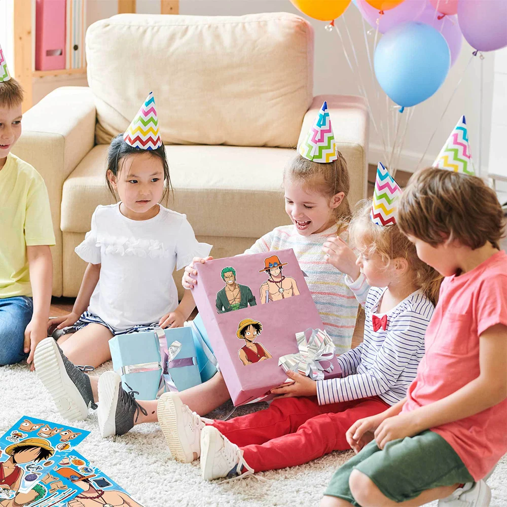 8/16 folhas dos desenhos animados uma peça anime quebra-cabeça adesivos diversão fazer um rosto brinquedos diy montar suprimentos de jogo para presentes de recompensa de festa