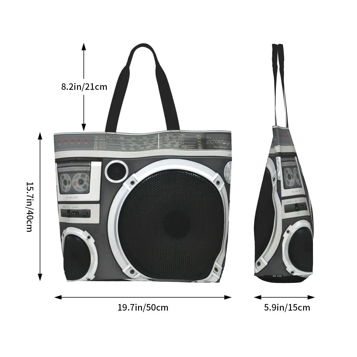 خمر 80s Boombox Ghettoblaster ماوس الوسادة حقيبة تسوق قماش حقائب كتف المتسوق البقالة حقيبة يد للنساء