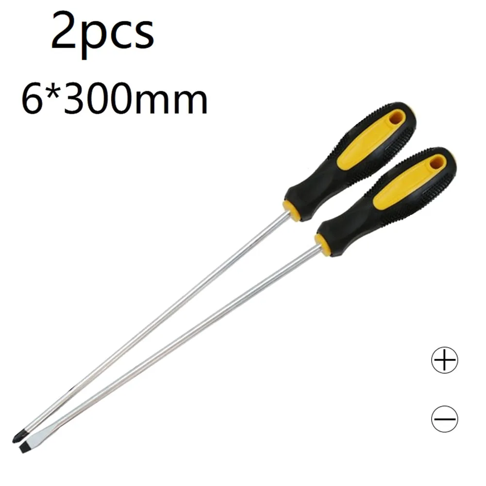 1/2Pcs 12Inch Extra Long Slotted Cross Screwdrivers Magnetic Screwdrivers Rubber Handle Multipurpose Anti Slip Manual Screw