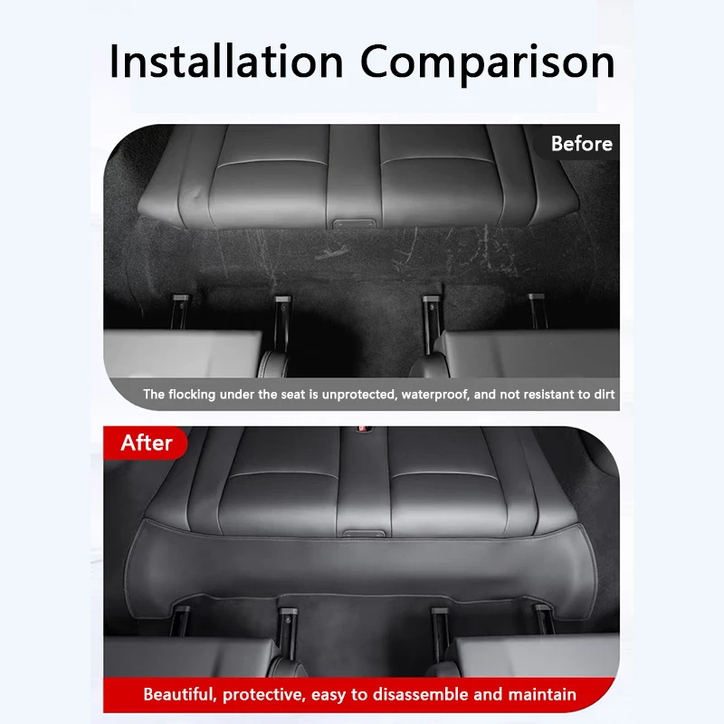 For Tesla Model YL 6-Seater Third Row Seat Lower Protective Mat Leather Under Seat Anti-kick Pad Cover Car Interior Accessories
