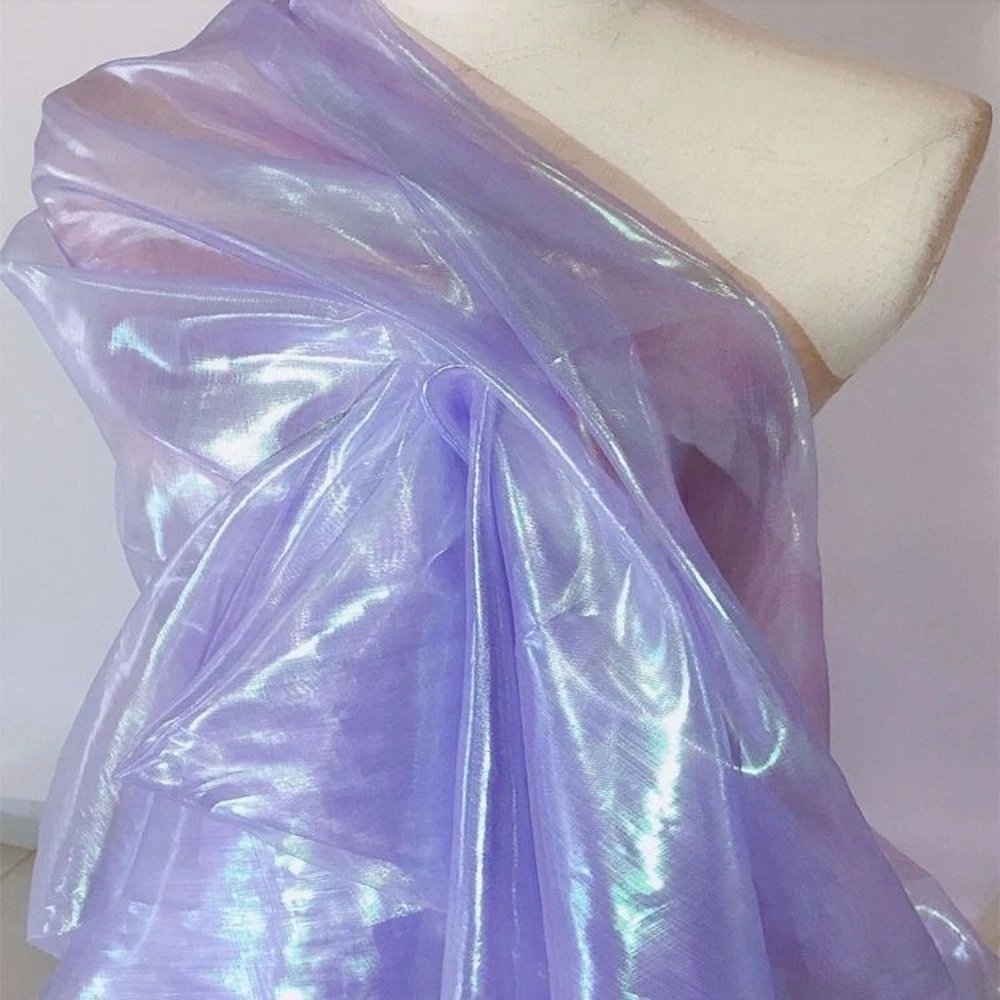 デザイナー ローランド パープル レーザー イリデッセント オーガンザ |   7色グラデーション透明チュール ウェディングドレス ブライダルイブニングコスチューム用