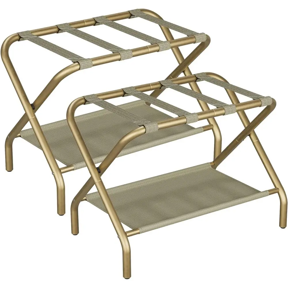 

Gold Lage Rack Pack o 2, oldable Suitcase Stand with abric Storage Shel, Lage Holder with 4 Nylon Straps or Hotel Gt Room Bedroo