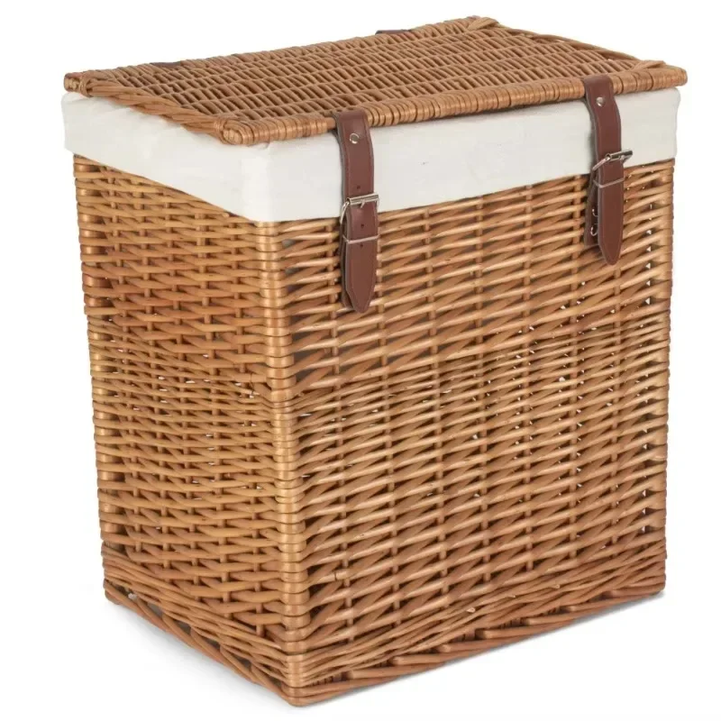 

Boutique Double Steamed Rattan Laundry Basket Fabric Lining Wardrobe Outdoor Storage Kitchen Wedding Multifunctional Food Bag