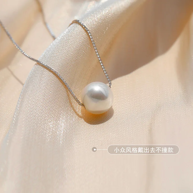 Fashion Female Necklace SIlver Color Round Pearl Necklace For Women Clavicle Box Chain Choker Small Jewelry Collier Femme