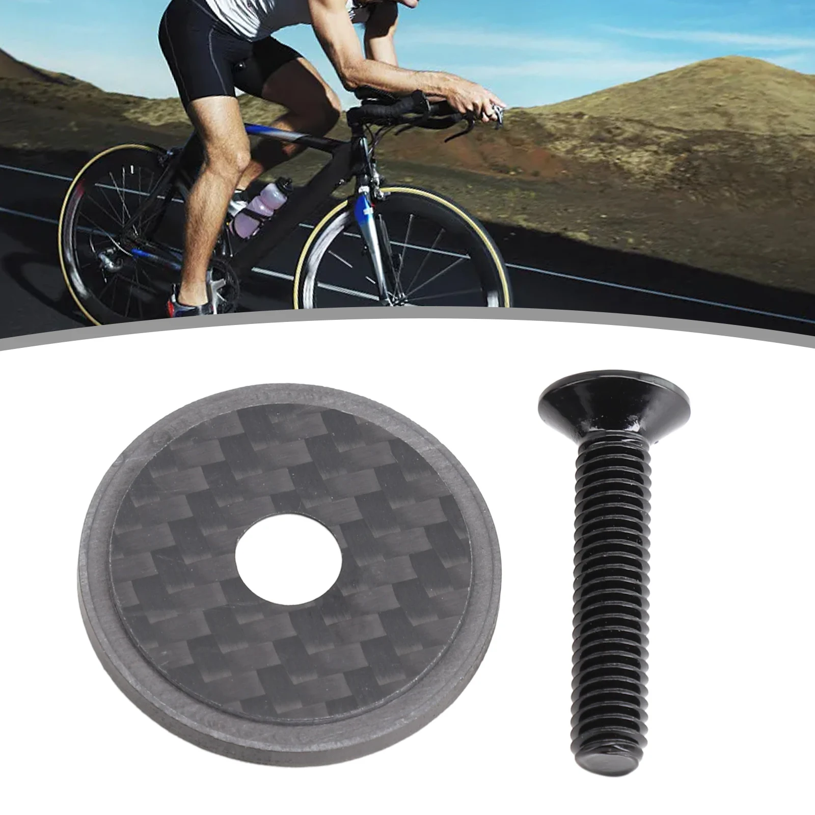 

AAAAA1pcCarbonFiber Bike Headset Stem Cap Cover With Bolt Dia 32mm 35mm 39mm For 28.6/31.8/35mm Steerer Headset Cover Part