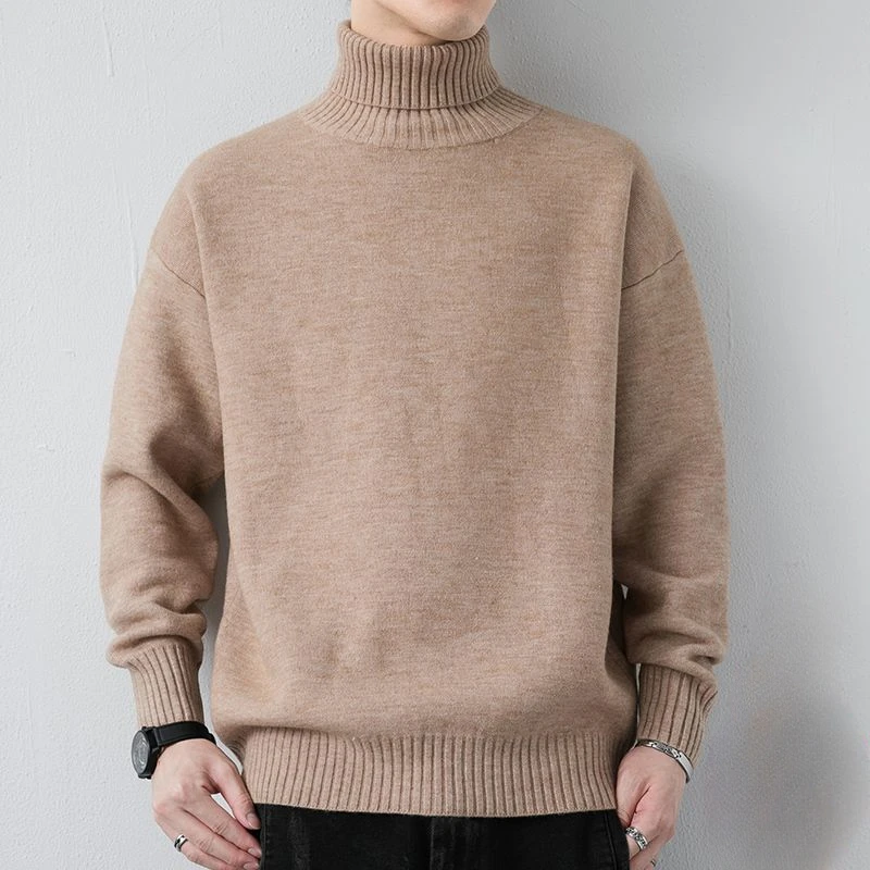 Men's Knit Sweater High Collar Thick Pullovers Male Turtleneck Knitwear Solid Color Warm Fleeced Cashmere Cheap Quality Original