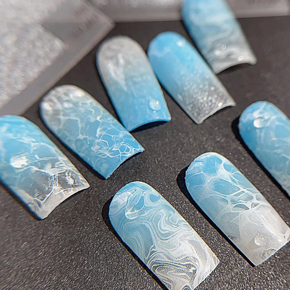 Summer Nail Art Stickers Wave White Transparent Sea Nail Decals Extra Thin 3D Self Adhesive Nails Sticker Summer Sea Beach