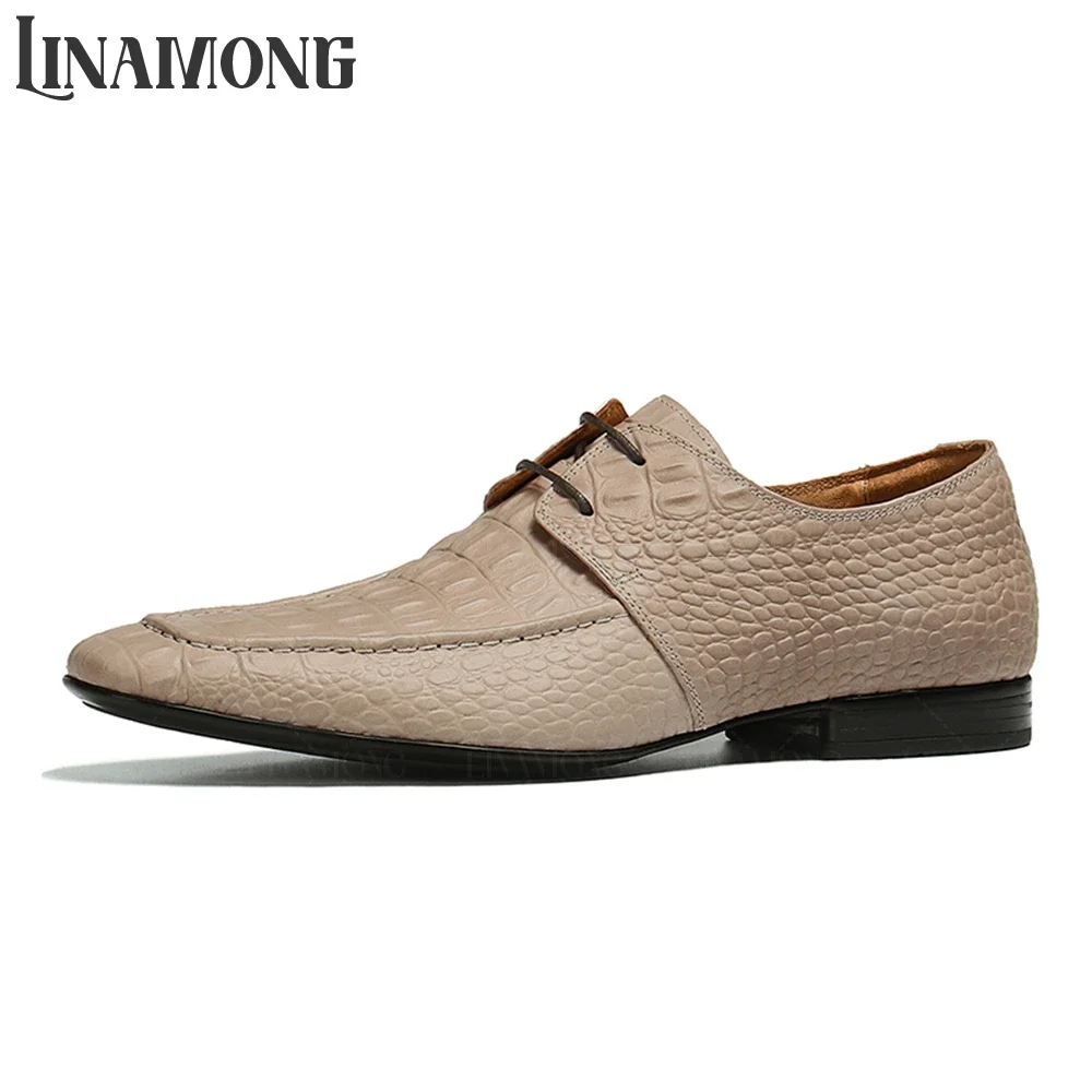 

Мужские туфли дерби из крокодиловой кожи Apricot с миндалевидным носком, на шнуровке, роскошные, ручной работы, из кожи, элегантные деловые туфли