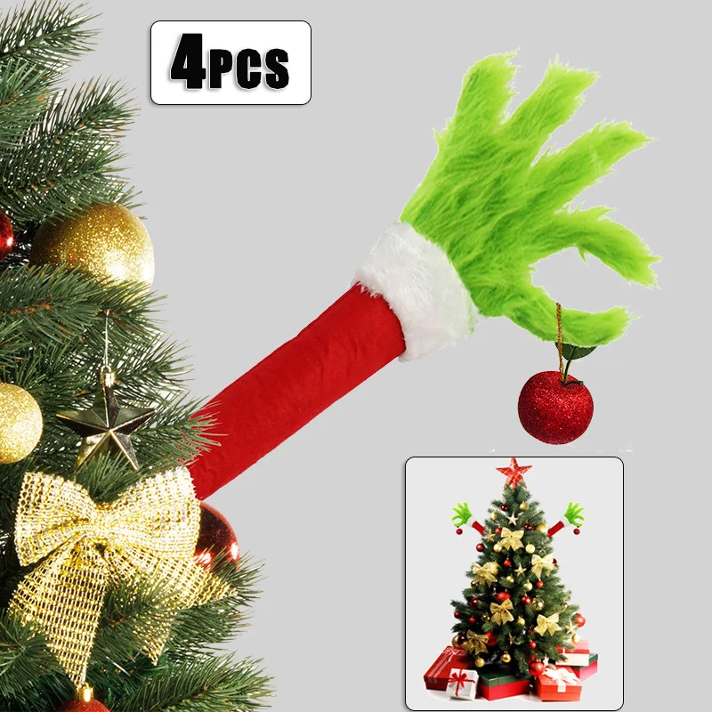 4PCS Christmas Elf Body Tree Decoration Christmas Tree Arms Christmas Angry Green Monster Elf Arms Christmas Tree Decoration