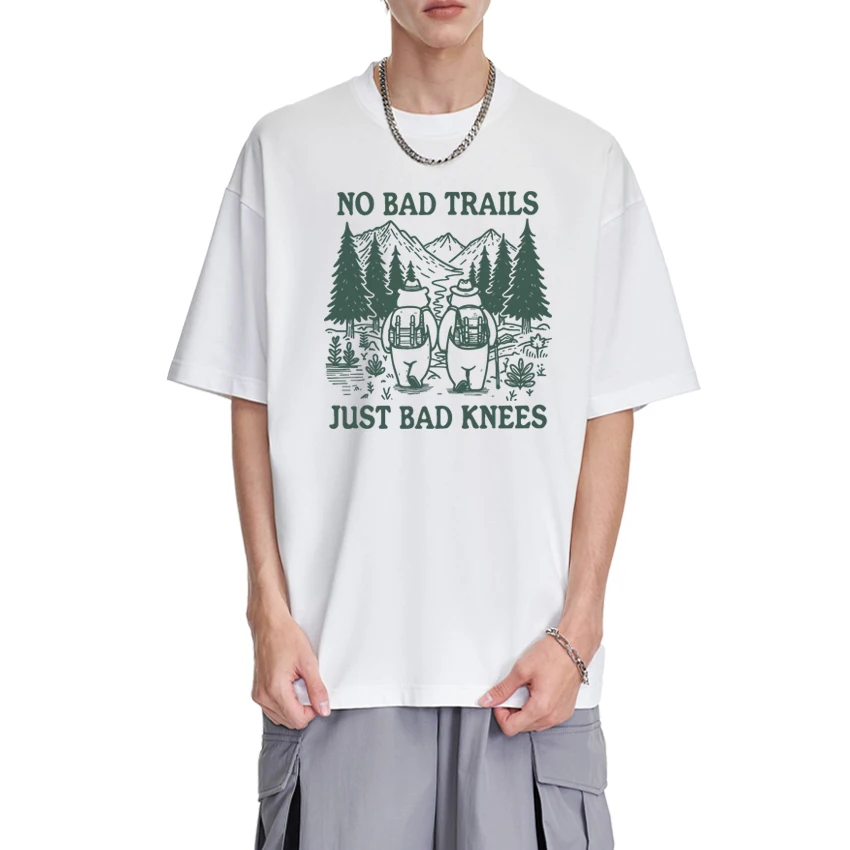 

Funny No Bad Trails Just Bad Knees T Shirts New Men Women Hiking Oversized short sleeve T-shirt Unisex harajuku 100% Cotton Tops
