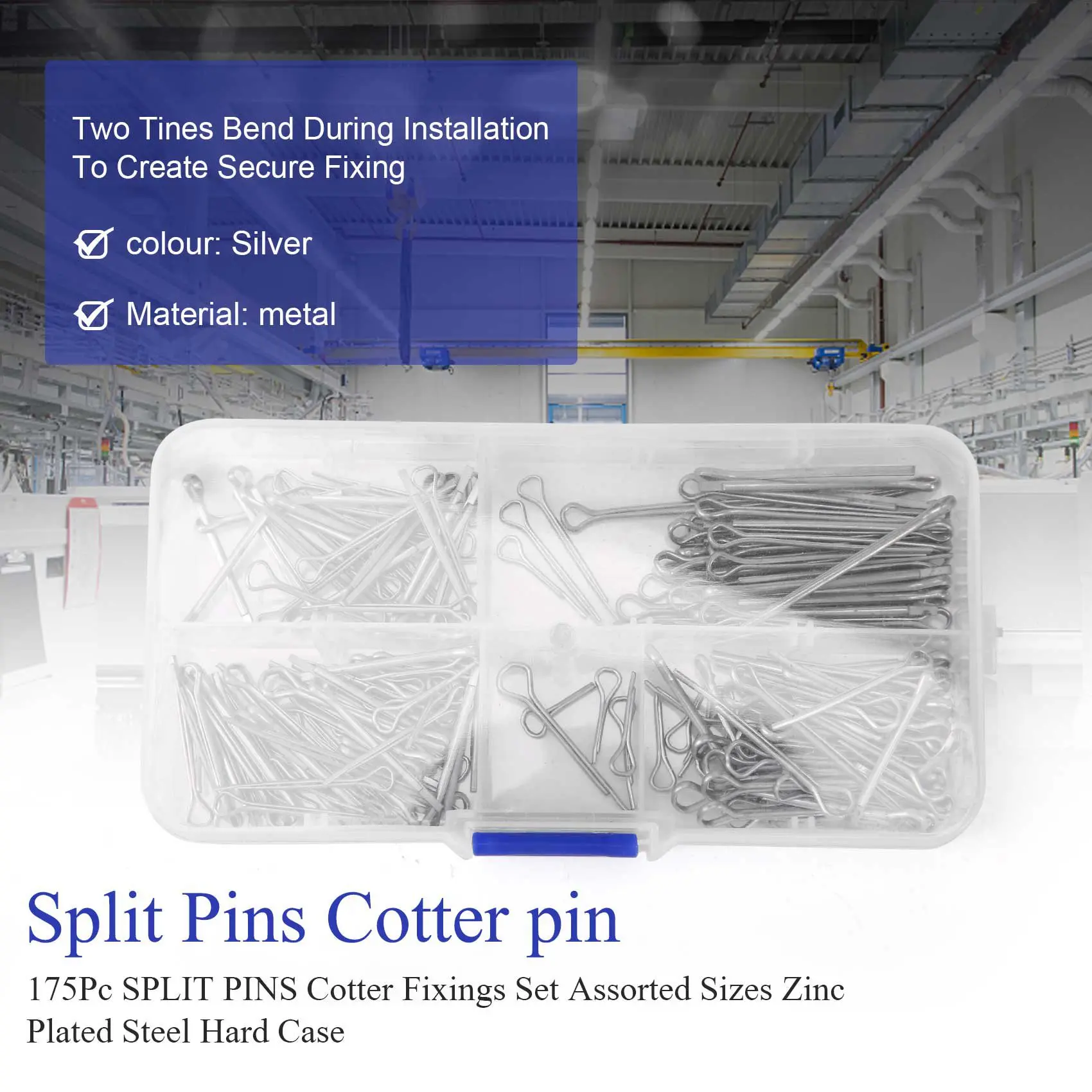 WFF 175Pc SPLIT PINS Cotter Fixings Set Assorted Sizes Zinc Plated Steel Hard Case