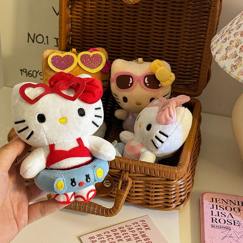 Sanrio Swimming Ring Hello Kitty Plush Doll Pendant Keychain Cartoon Cute Cat Car Seat Belt Shoulder Protect Cover Bag Charms