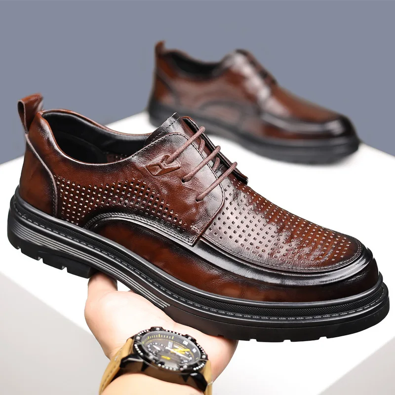 

Shoes Men Leather Original Hollow Breathable Business Korean Dress Shoes for Men Cow Leather Platform Shoes Zapatos De Hombre