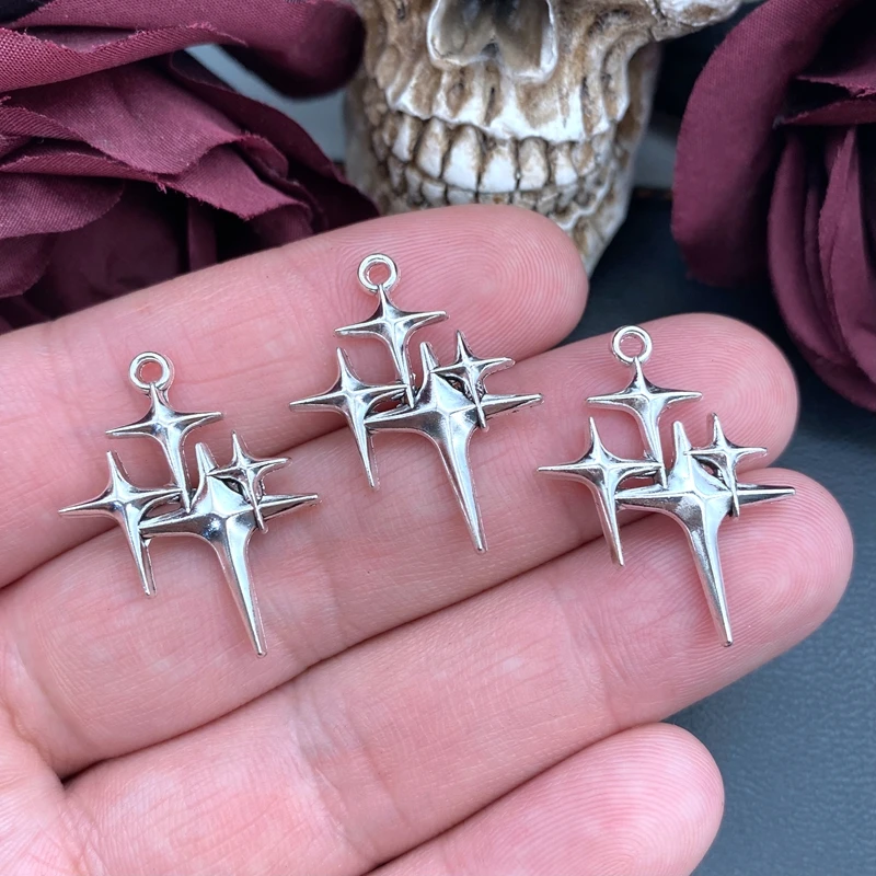 10pcs 29x22mm Zinc Alloy Silver Cross Star Charms Pendants Designer Charms Fit Jewelry Making DIY Jewelry Findings