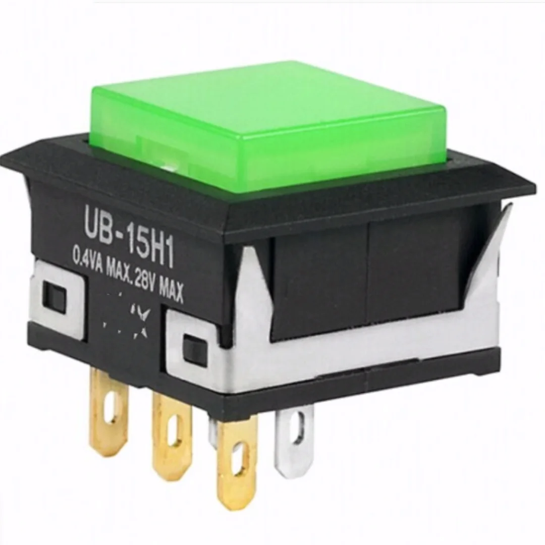 2Pcs/lot UB-15H1 UB-15H1KKS1M UB15KKW015F Green Illuminated Push-Button Switch