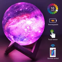 T20 3D Printing Moon Lamp Galaxy Moon Light Kids Night Light 16 Color Change Touch and Remote Control Galaxy Light as  Gifts