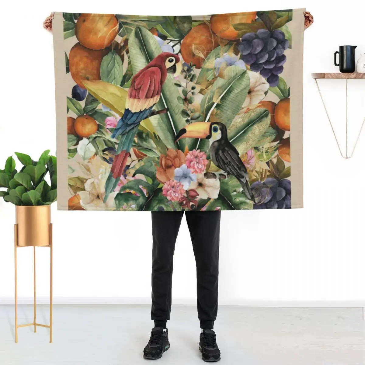 

Amazon Birds and Fruits Watercolor Throw Blanket Air Conditioner Soft Blanket for Office Home