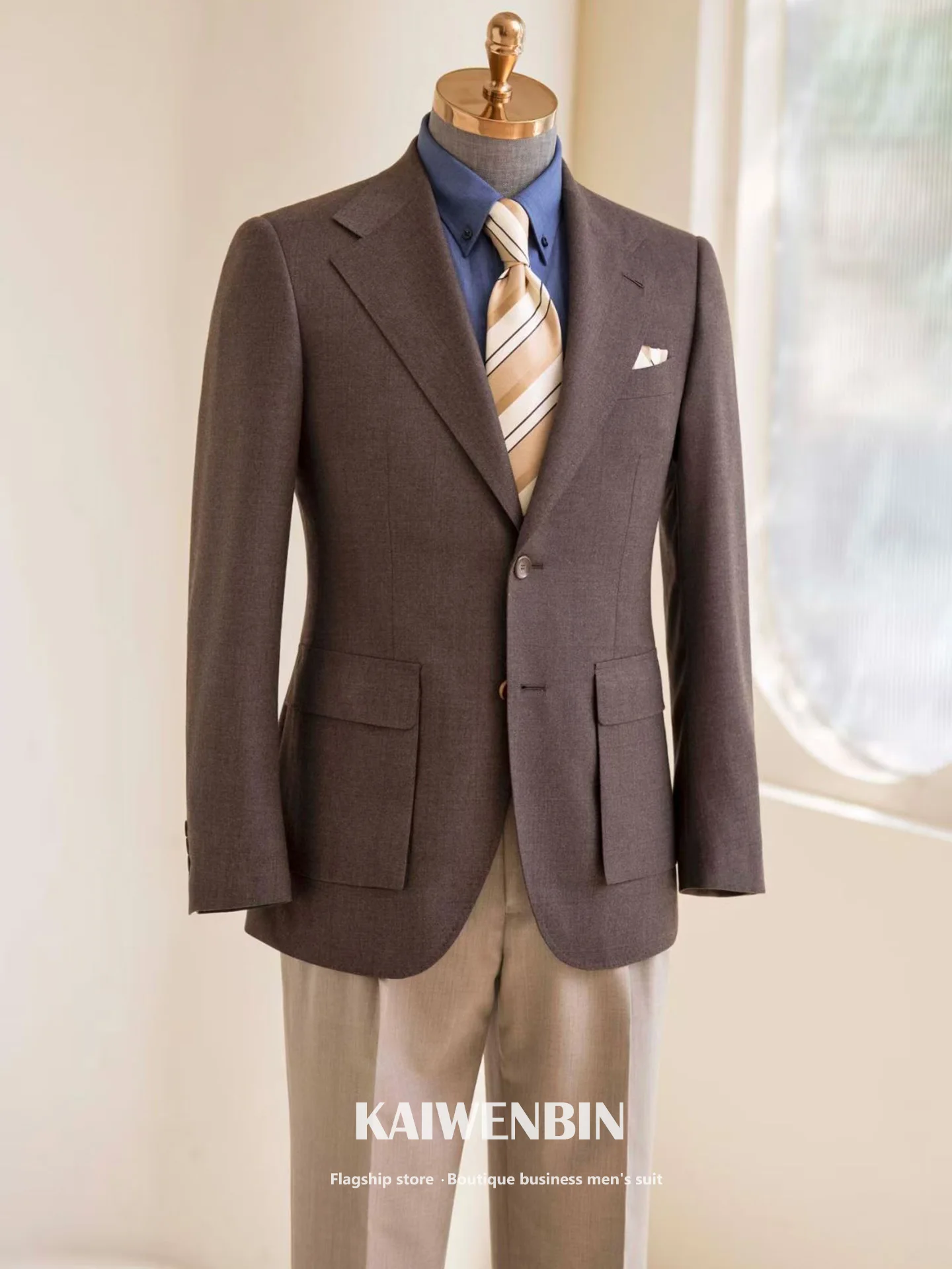 

Men's Sports Blazer Superfine Wool Dark Brown with Subtle Check Wide Notch Lapel Casual Comfortable Fashionable Business Jacket