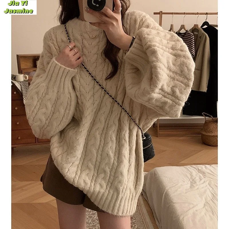 2024 new soft glutinous knitted pullover top with lazy style Korean version loose women's sweater jacket