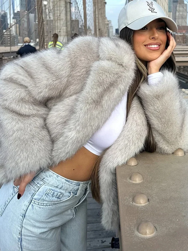 HH 2024 abrigo Vintage de piel sintética sólida para mujer, abrigos de lana de felpa cálidos de manga larga con cuello vuelto, prendas de vestir para invierno y otoño para mujer