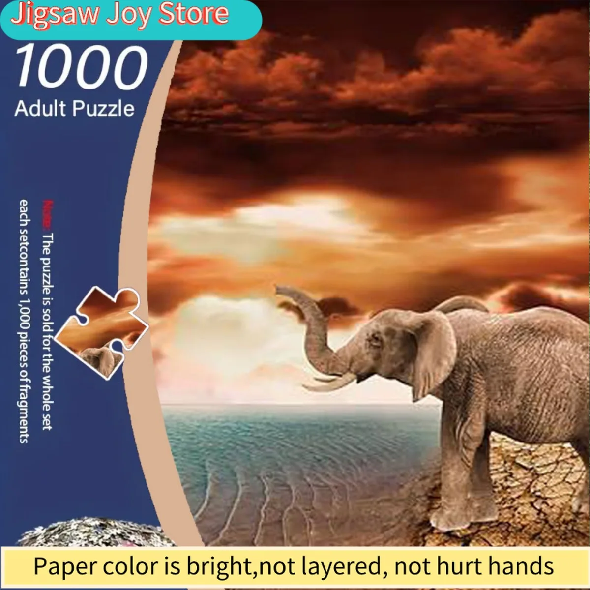 

Пазл для взрослых на 1000 элементов - Слон поднимает хобот на синем фоне, где видны огни и лед. Подходит для образовательных целей.