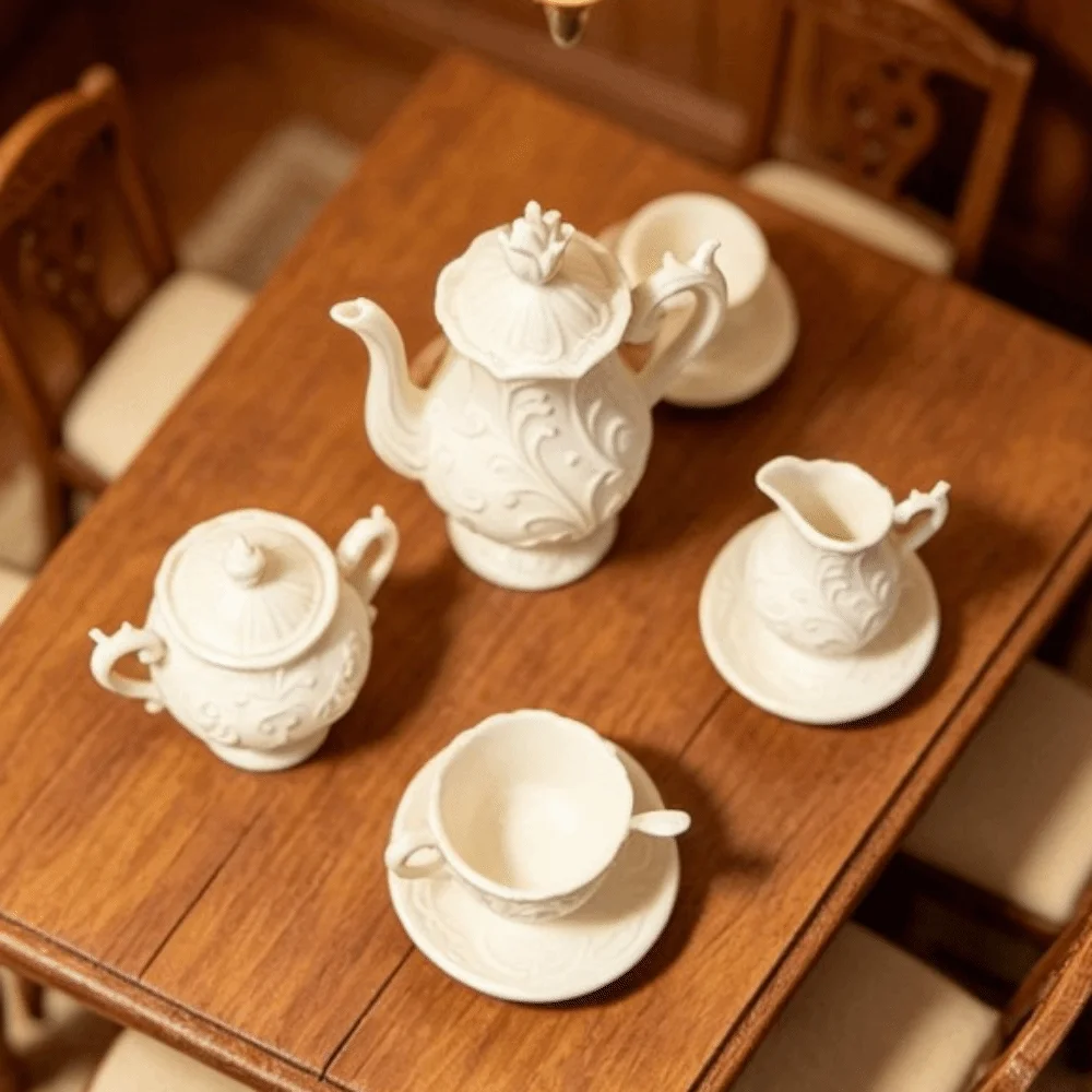 Miniature Dollhouse Teapot Miniature Scale 1:12 Simulation Model House Decor Accessories Mini Flower Relief Dish