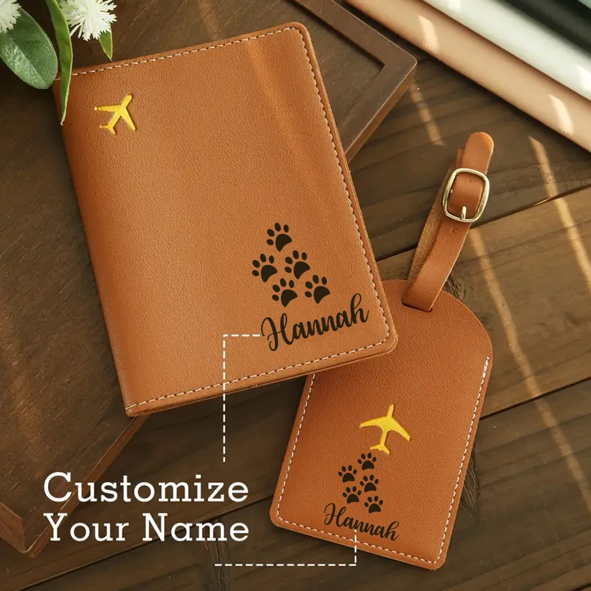 

1pc Custom Name Passport Holder and Luggage Tag Set Graduation Gift Leather with Adjustable Strap Stylish