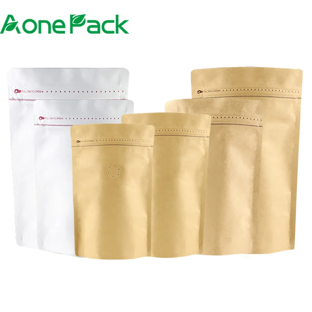 

50pcs Recycle Stand Up Yellow Brown Kraft Paper Pouches Coffee Bean Powder Food Tea Bags with Ziplock and Valve