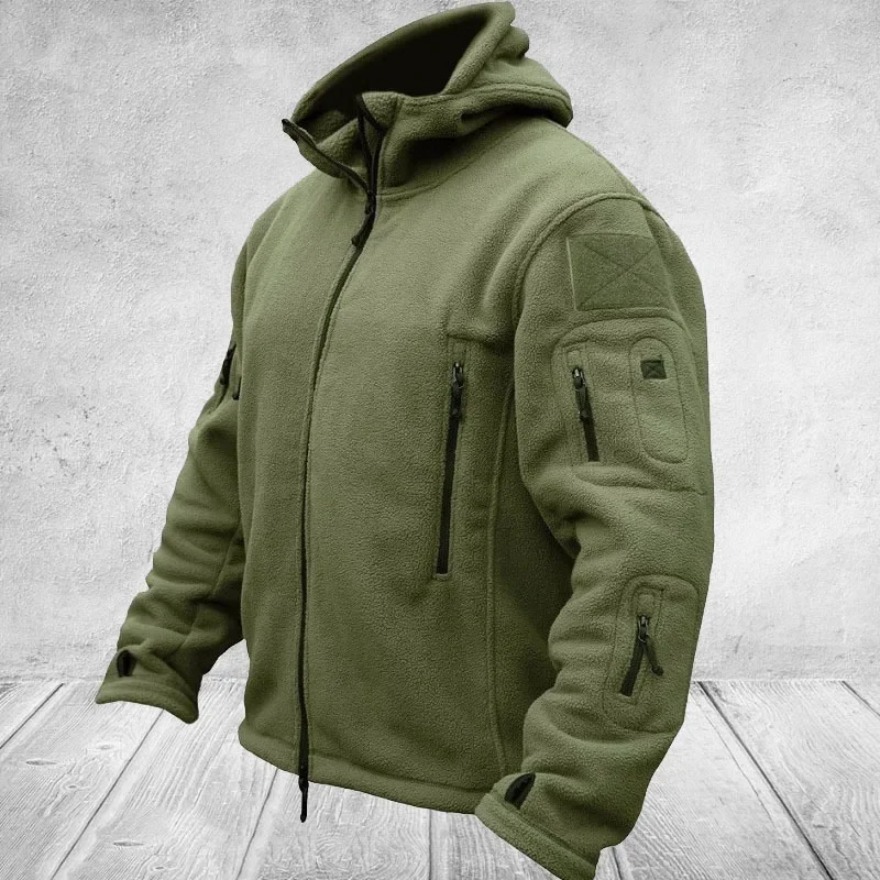 Men's Outdoor Hiking Hooded Coats Warm Military Tactical Sport Fleece Hoodie Jacket Multi-Pockets