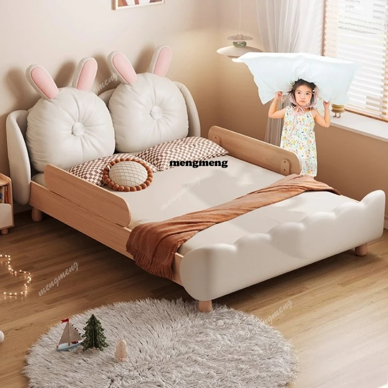 

Детская кровать современного мультяшного дизайна, 150x200 см, элегантная, удобная, двуспальная кровать, натуральная кожа, кремовый стиль, camas de dormitorio