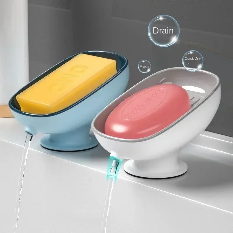 Super Suction Cup Soap Dish with Drain Water for Bathroom Soap Holder Sponge Holder Soap Container Bathroom Supplies