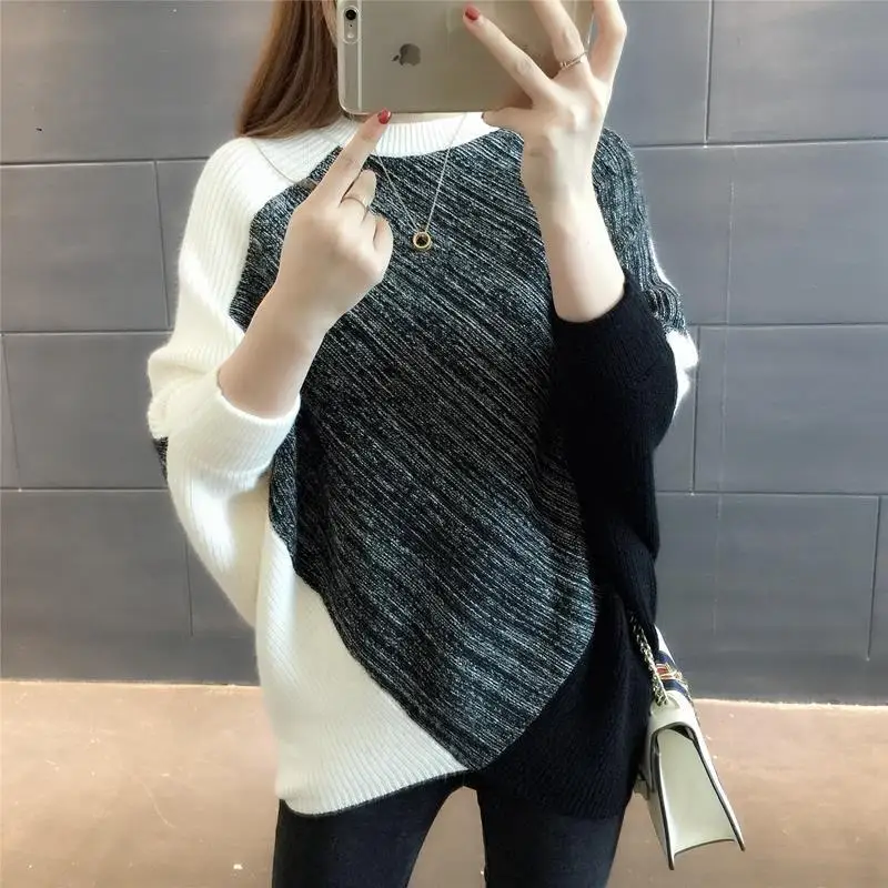 Fashion Spliced Asymmetrical Batwing Sleeve Sweater Women\'s Clothing 2023 Spring New Casual Pullovers All-match Irregular Tops