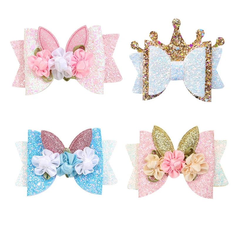 namama Glitter Hair Bows Clip Sweet Girls Handmade Flower Bunny Hairpins Barrettes Princess Headdress Children Hair Accessories